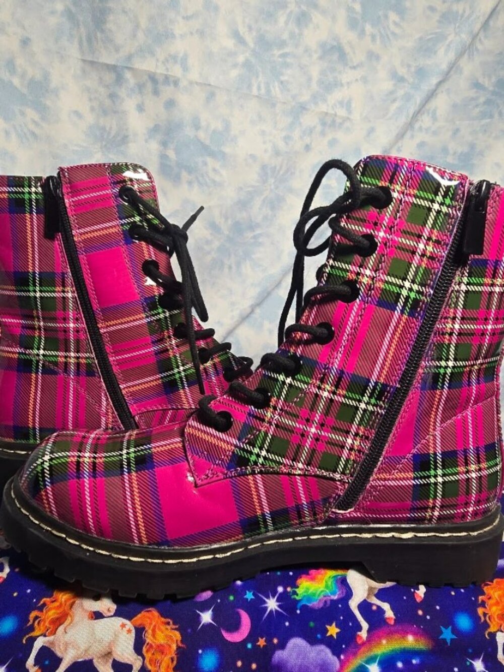 Betsey Johnson Elite Plaid Combat Boots - Picture 5 of 9